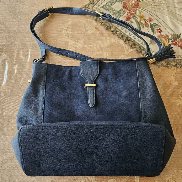 Talbots Navy Leather and Suede Shoulder Handbag - Picture 1 of 10